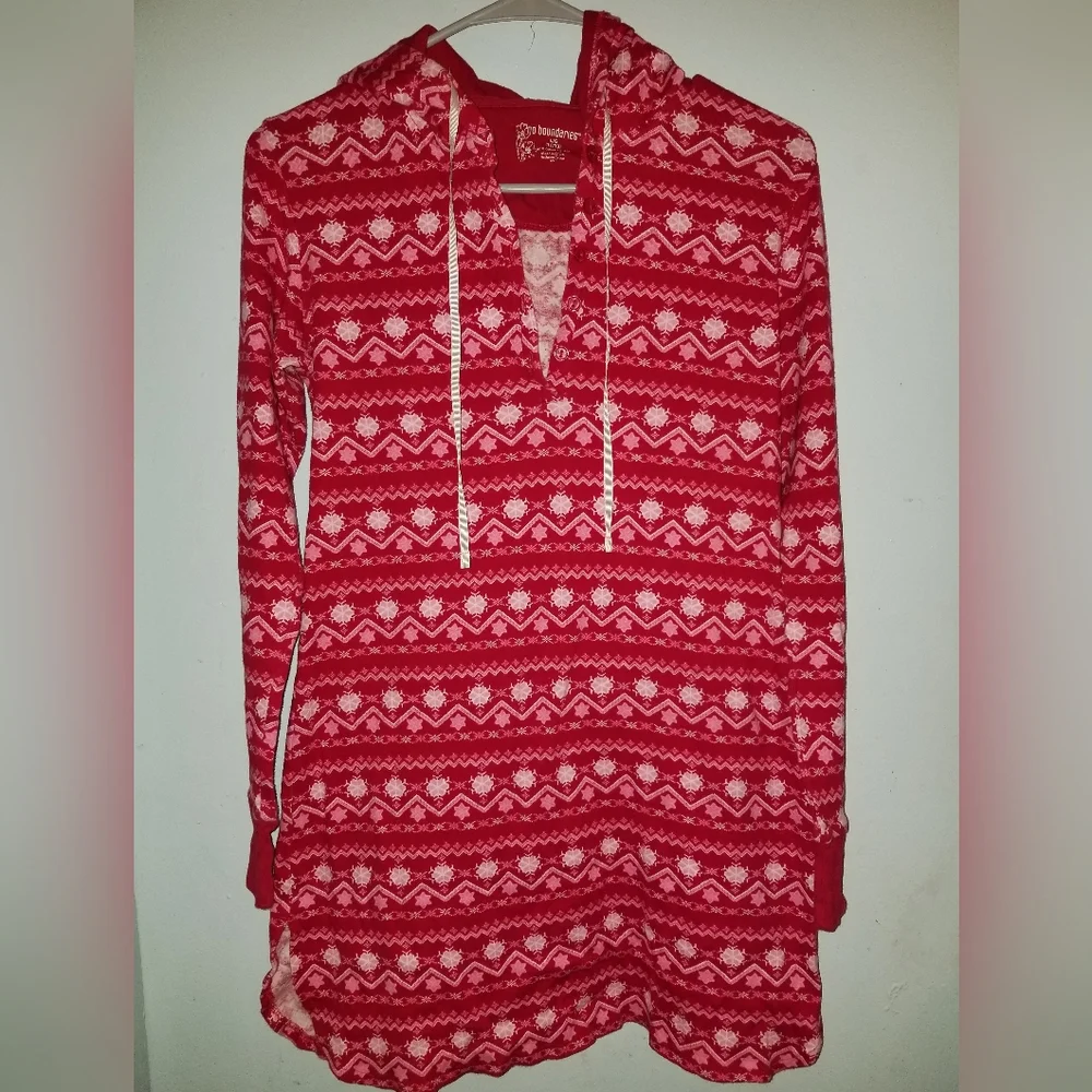 Red White Cotton Snowflake Hoodie Nightgown Pajamas Hood 11 13